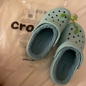 BRAND NEW fur lined pure blue water CROCS
